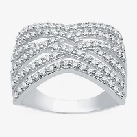 (G-H / I2-I3) Womens 3MM 1 CT. T.W. Lab Created White Diamond Sterling Silver Crossover Band