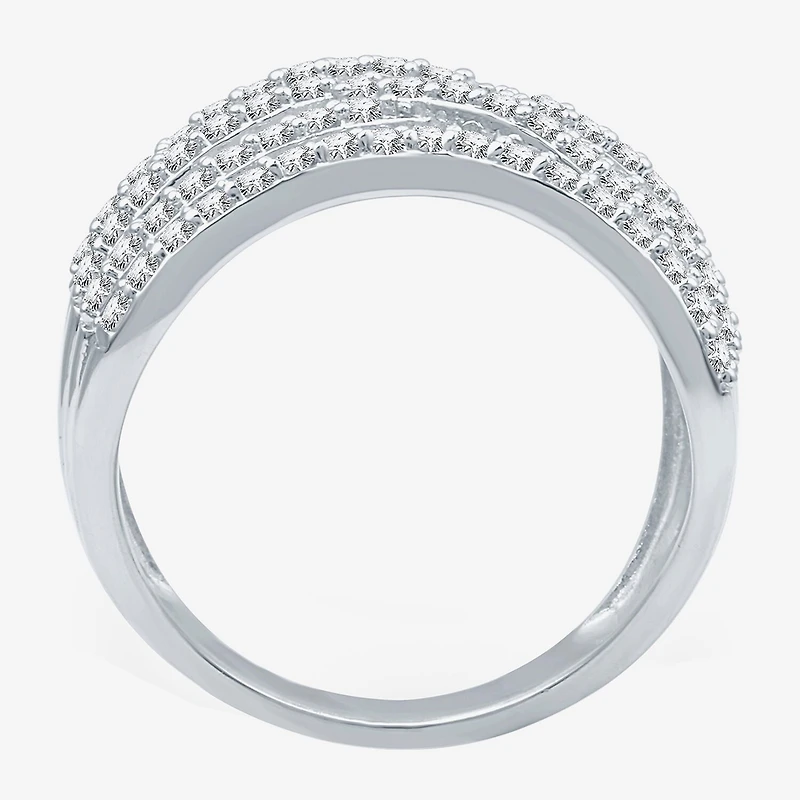 (G-H / I2-I3) Womens 3MM 1 CT. T.W. Lab Created White Diamond Sterling Silver Crossover Band