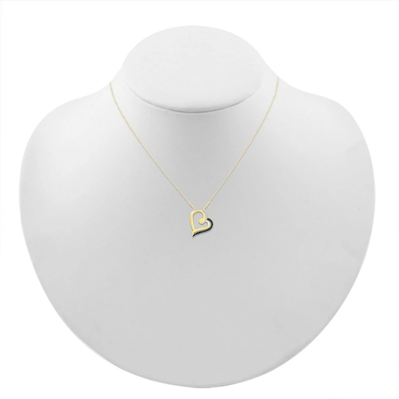 1/6 CT.T.W. Natural White and Color Enhanced Black Diamond 10K Yellow Gold Heart Pendant Necklace