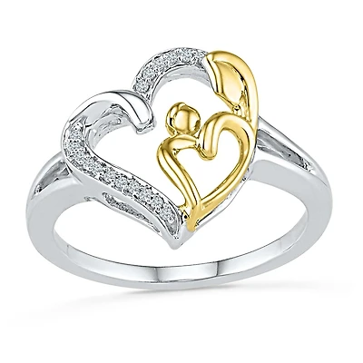 Womens Diamond Accent Natural White 10K Gold Over Silver Heart Cocktail Ring
