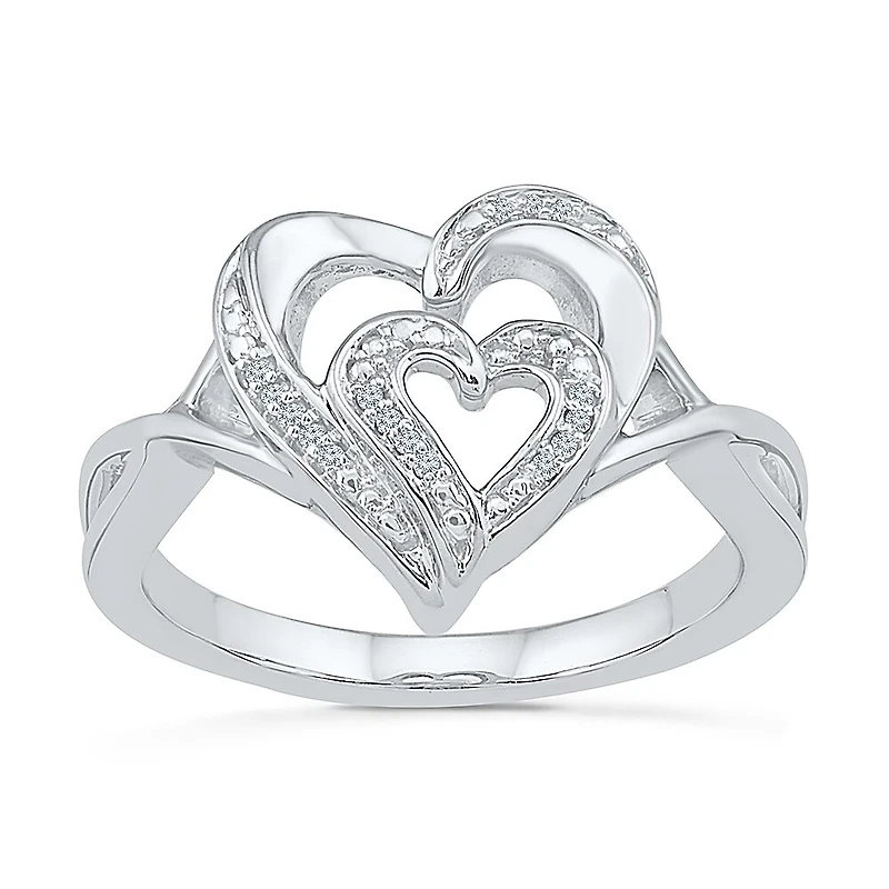 Womens Diamond Accent Natural White Sterling Silver Heart Cocktail Ring