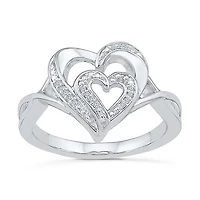 Womens Diamond Accent Natural White Sterling Silver Heart Cocktail Ring