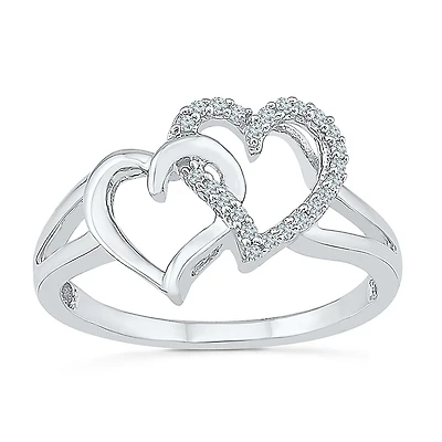 Womens 1/ CT. T.W. Natural White Diamond Sterling Silver Heart Cocktail Ring