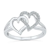 Womens 1/ CT. T.W. Natural White Diamond Sterling Silver Heart Cocktail Ring