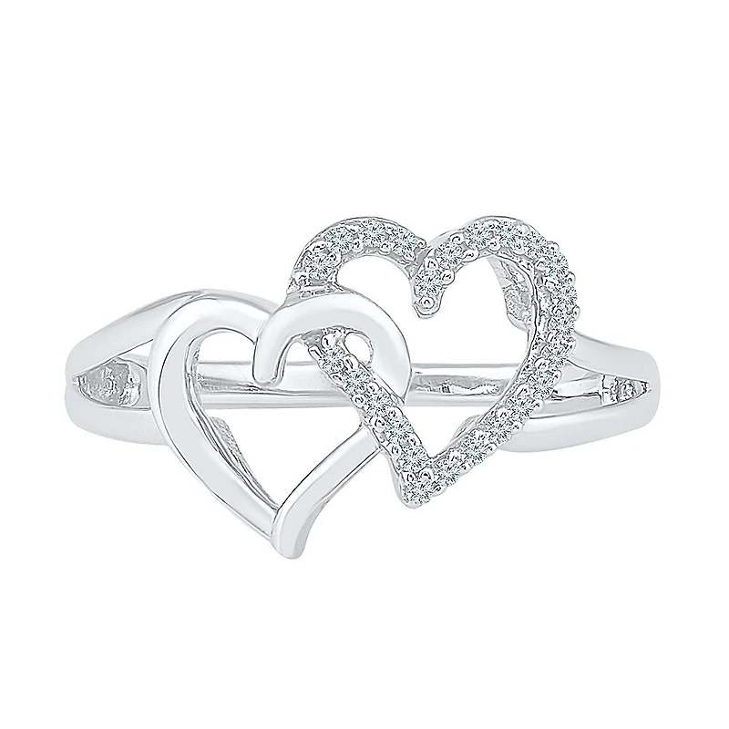 Womens 1/ CT. T.W. Natural White Diamond Sterling Silver Heart Cocktail Ring