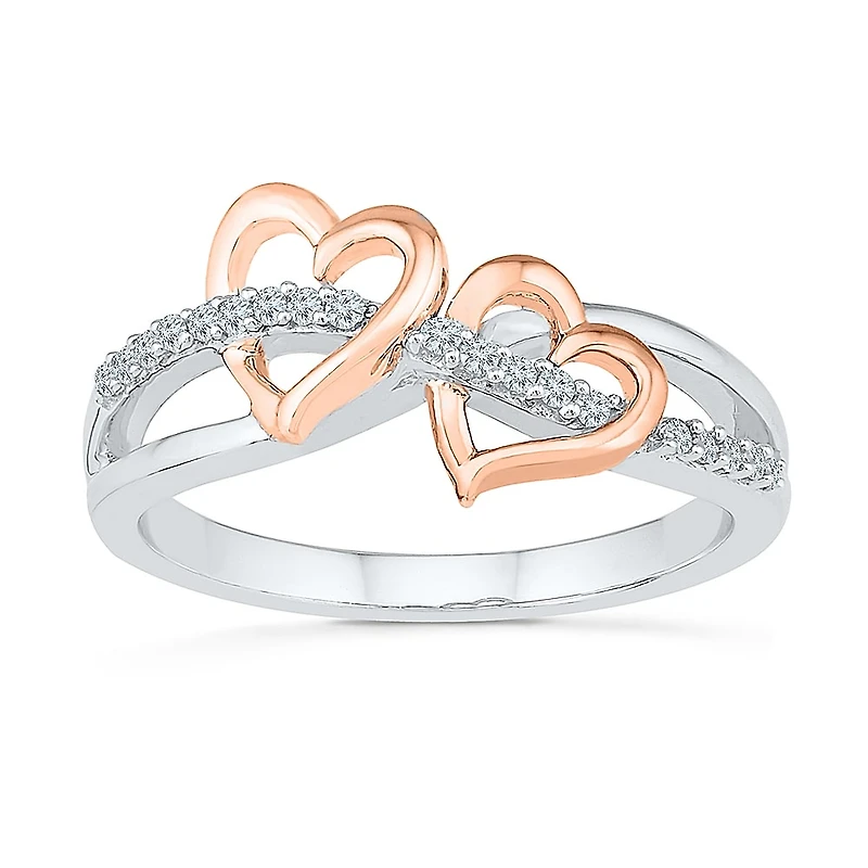 Womens 1/ CT. T.W. Natural White Diamond 10K Gold Over Silver Heart Cocktail Ring