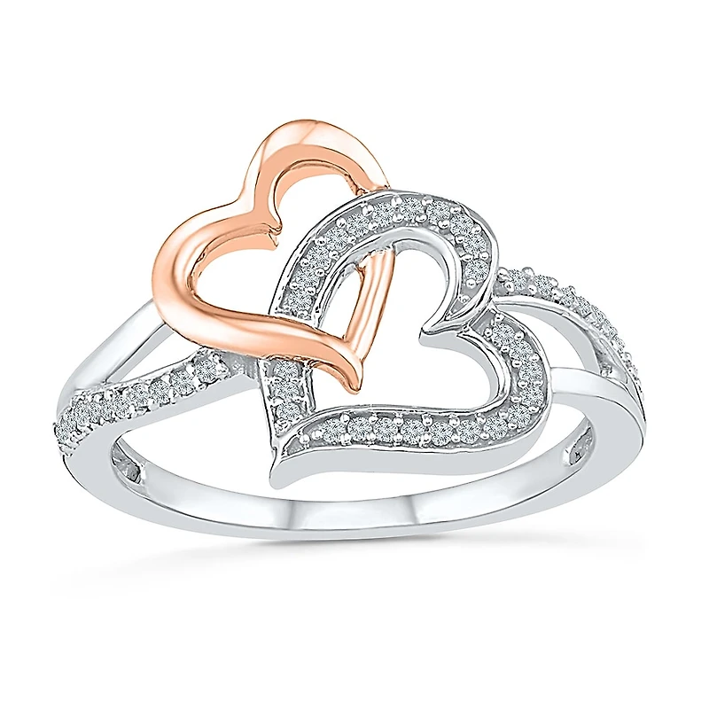 Womens 1/6 CT. T.W. Natural White Diamond 10K Gold Over Silver Heart Cocktail Ring