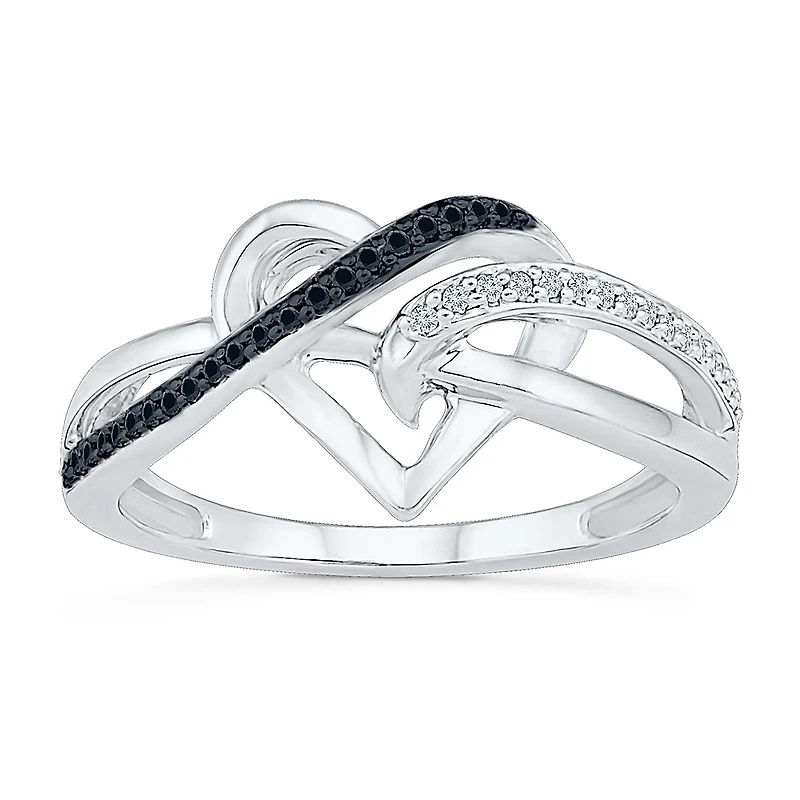 Womens 1/8 CT.T.W. Natural White and Color Enhanced Black Diamond Sterling SIlver Cocktail Ring