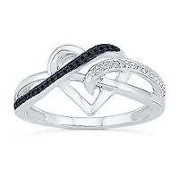 Womens 1/8 CT.T.W. Natural White and Color Enhanced Black Diamond Sterling SIlver Cocktail Ring