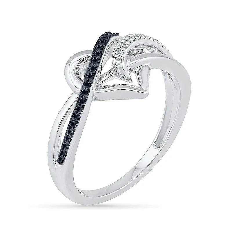 Womens 1/8 CT.T.W. Natural White and Color Enhanced Black Diamond Sterling SIlver Cocktail Ring