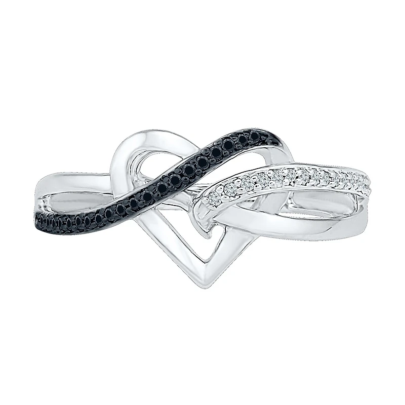 Womens 1/8 CT.T.W. Natural White and Color Enhanced Black Diamond Sterling SIlver Cocktail Ring