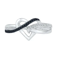 Womens 1/8 CT.T.W. Natural White and Color Enhanced Black Diamond Sterling SIlver Cocktail Ring