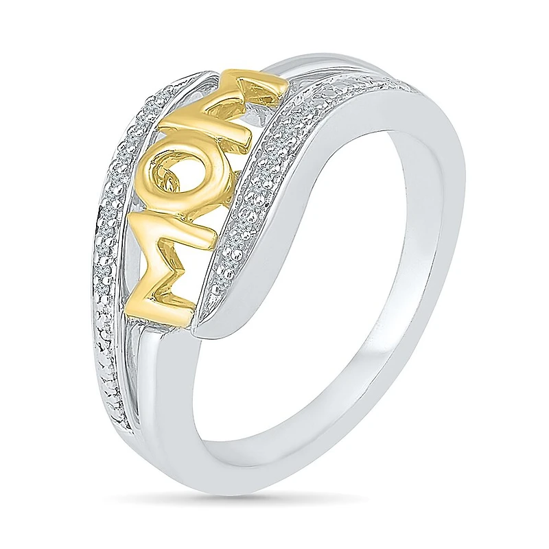 Mom" Womens Diamond Accent Natural White 10K Gold Over Silver Cocktail Ring