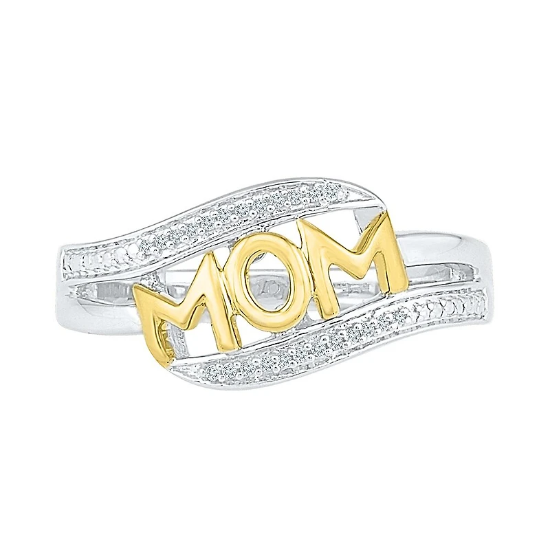 Mom" Womens Diamond Accent Natural White 10K Gold Over Silver Cocktail Ring
