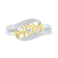 Mom" Womens Diamond Accent Natural White 10K Gold Over Silver Cocktail Ring