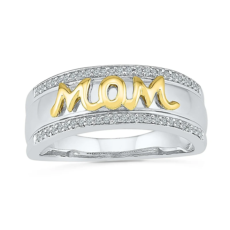 "Mom" Womens 2MM 1/6 CT. T.W. Natural White Diamond 10K Gold Over Silver Band
