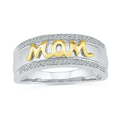 "Mom" Womens 2MM 1/6 CT. T.W. Natural White Diamond 10K Gold Over Silver Band