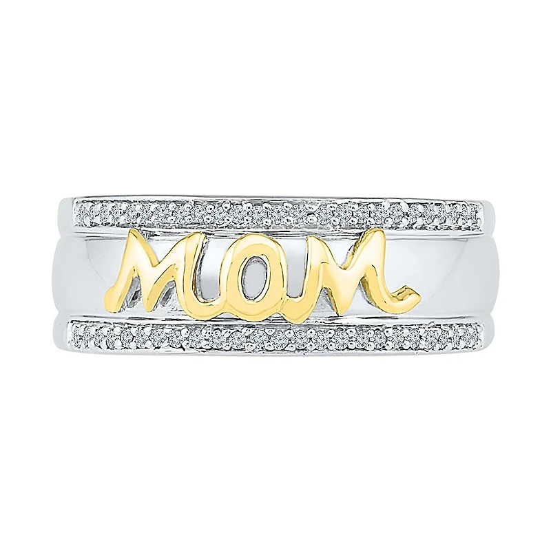 "Mom" Womens 2MM 1/6 CT. T.W. Natural White Diamond 10K Gold Over Silver Band