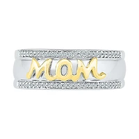 "Mom" Womens 2MM 1/6 CT. T.W. Natural White Diamond 10K Gold Over Silver Band