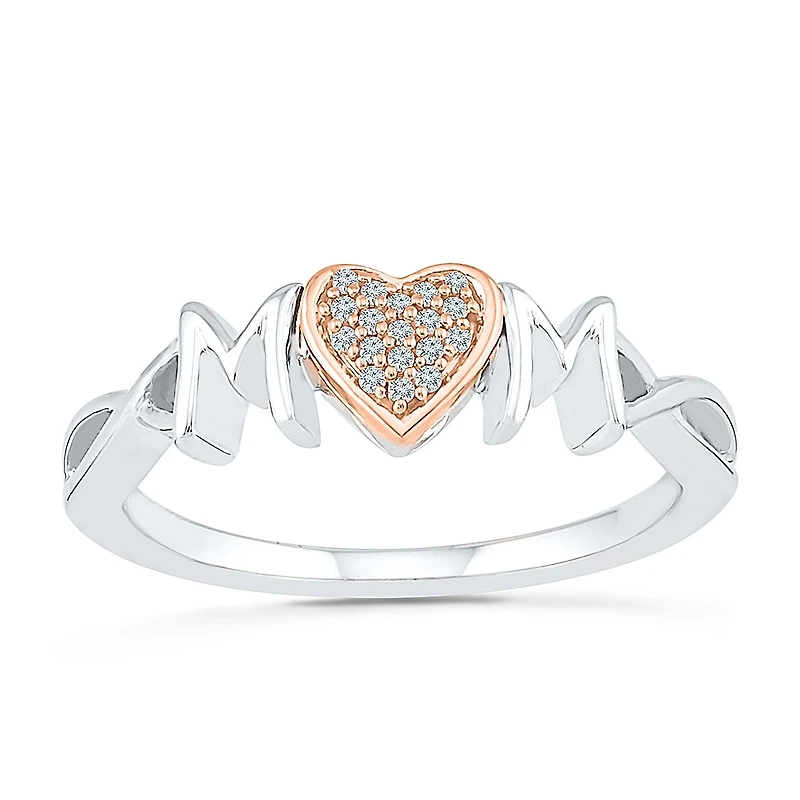 "Mom" Womens Diamond Accent Natural White 10K Gold Over Silver Cocktail Ring