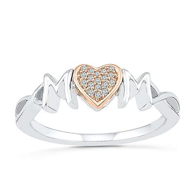 "Mom" Womens Diamond Accent Natural White 10K Gold Over Silver Cocktail Ring