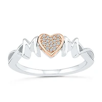 "Mom" Womens Diamond Accent Natural White 10K Gold Over Silver Cocktail Ring