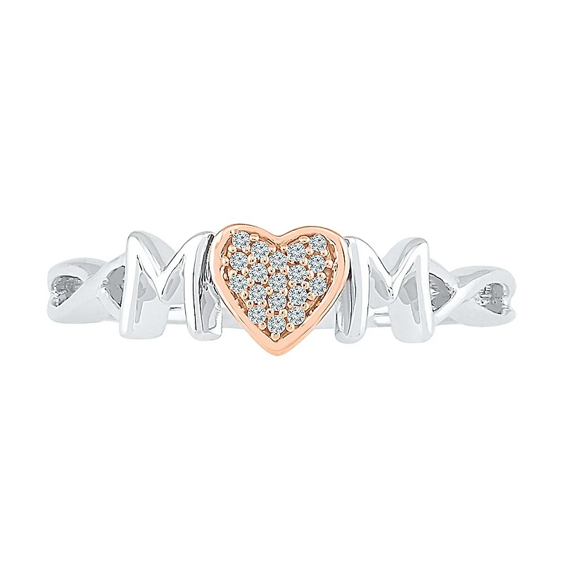 "Mom" Womens Diamond Accent Natural White 10K Gold Over Silver Cocktail Ring