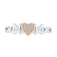 "Mom" Womens Diamond Accent Natural White 10K Gold Over Silver Cocktail Ring