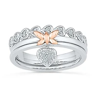Womens 1/10 CT. T.W. Natural White Diamond 10K Gold Over Silver Butterfly Heart Ring Set