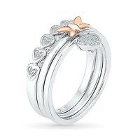 Womens 1/10 CT. T.W. Natural White Diamond 10K Gold Over Silver Butterfly Heart Ring Set