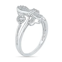 Womens 1/8 CT. T.W. Natural White Diamond Sterling Silver Fleur De Lis Cocktail Ring