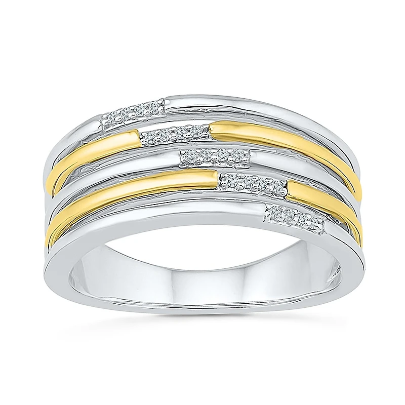 Womens 2MM Diamond Accent Natural White 10K Gold Over Silver Band
