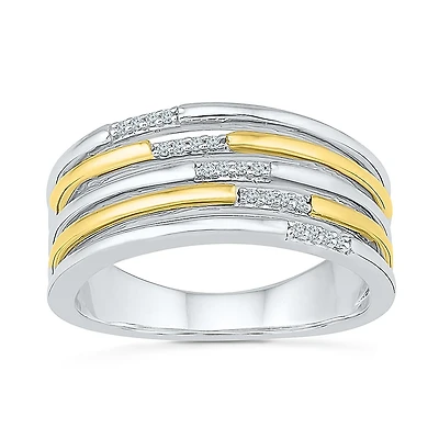 Womens 2MM Diamond Accent Natural White 10K Gold Over Silver Band