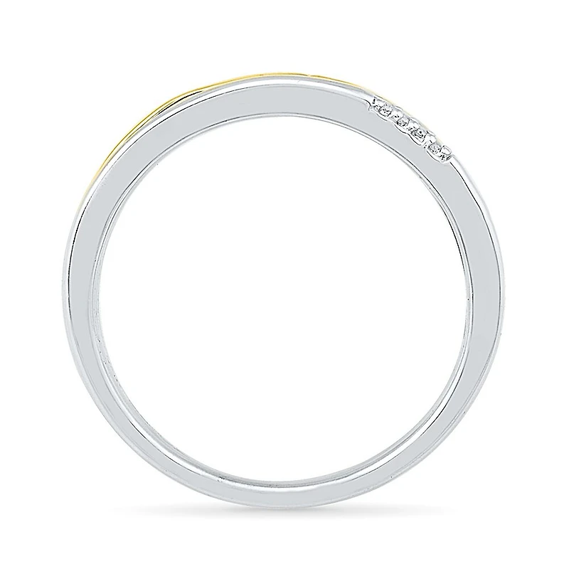 Womens 2MM Diamond Accent Natural White 10K Gold Over Silver Band