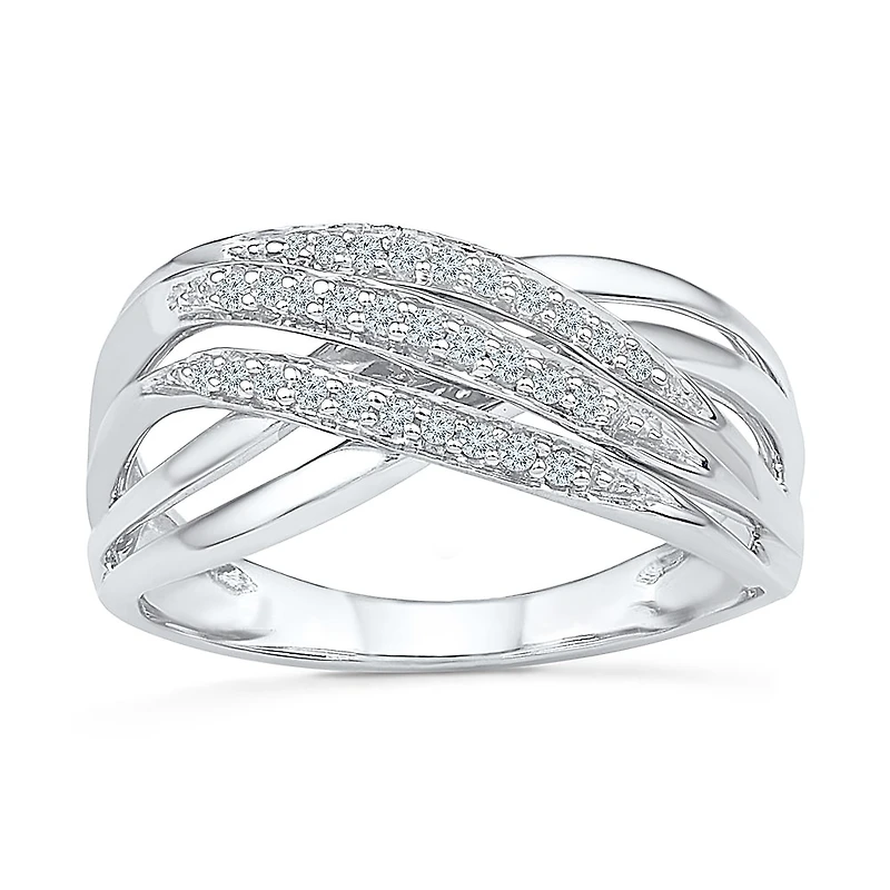 Womens 2MM 1/8 CT. T.W. Natural White Diamond Sterling Silver Crossover Band