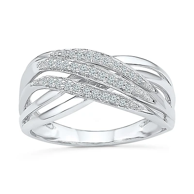 Womens 2MM 1/8 CT. T.W. Natural White Diamond Sterling Silver Crossover Band