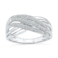 Womens 2MM 1/8 CT. T.W. Natural White Diamond Sterling Silver Crossover Band