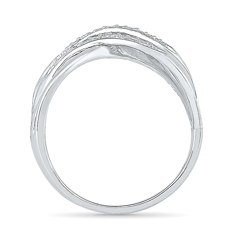 Womens 2MM 1/8 CT. T.W. Natural White Diamond Sterling Silver Crossover Band