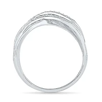 Womens 2MM 1/8 CT. T.W. Natural White Diamond Sterling Silver Crossover Band