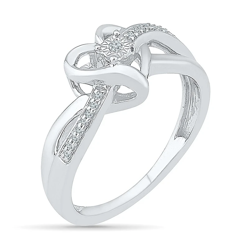 Womens Diamond Accent Natural White Sterling Silver Heart Crossover Cocktail Ring