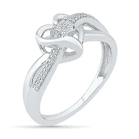 Womens Diamond Accent Natural White Sterling Silver Heart Crossover Cocktail Ring