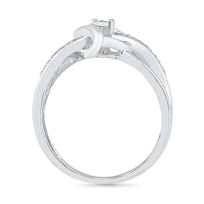Womens Diamond Accent Natural White Sterling Silver Heart Crossover Cocktail Ring
