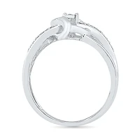 Womens Diamond Accent Natural White Sterling Silver Heart Crossover Cocktail Ring