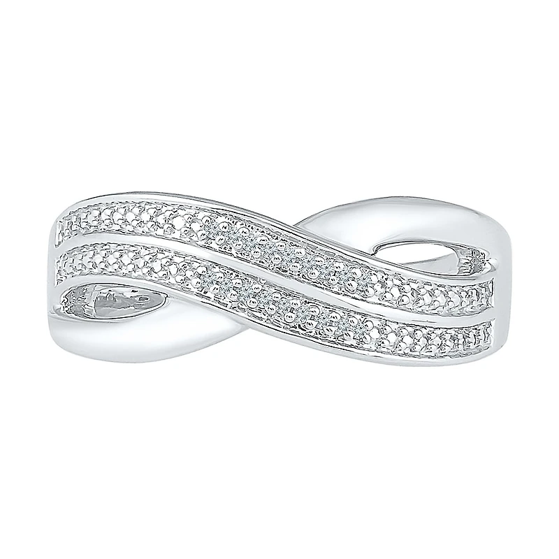 Womens 2MM Diamond Accent Natural White Sterling Silver Crossover Band