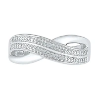 Womens 2MM Diamond Accent Natural White Sterling Silver Crossover Band