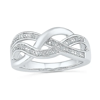 Womens Diamond Accent Natural White Sterling Silver Crossover Cocktail Ring