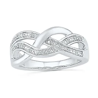 Womens Diamond Accent Natural White Sterling Silver Crossover Cocktail Ring