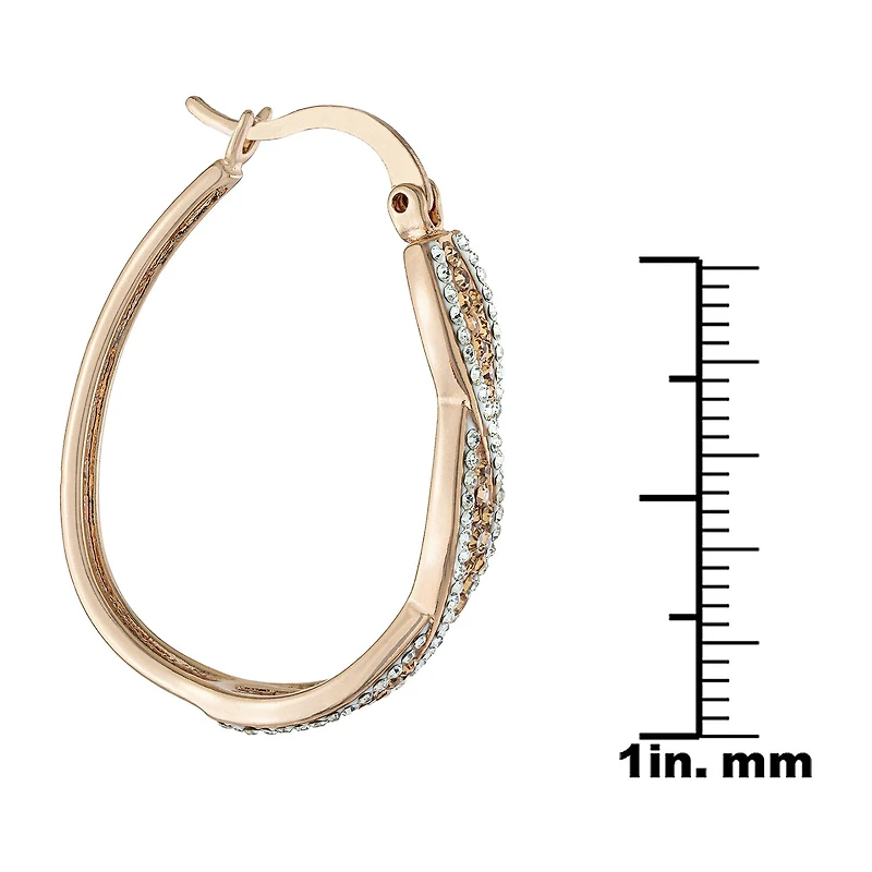 Sparkle Allure Womens Crystal 14k Rose Gold Over Brass 33.7mm Oval Hoop Earrings