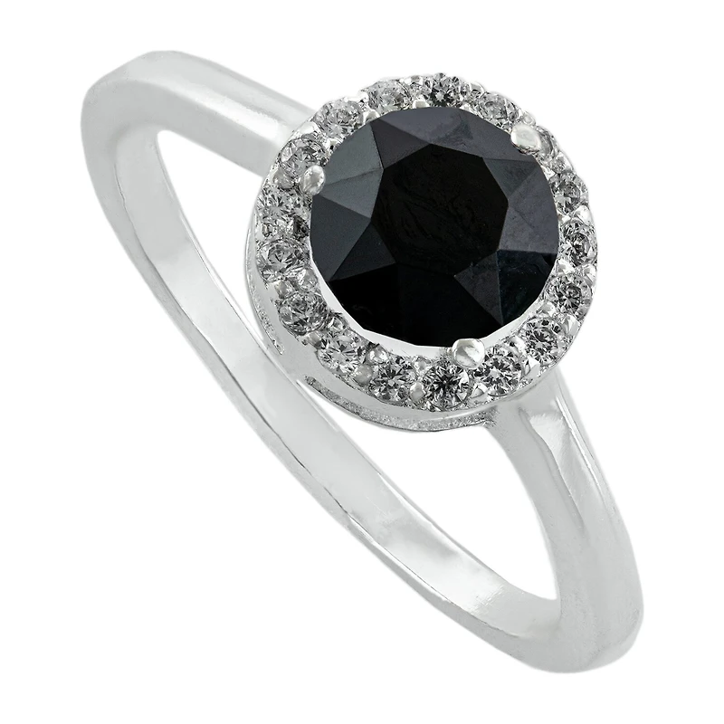 Silver Treasures Womens Blue Crystal Sterling Round Halo Engagement Ring