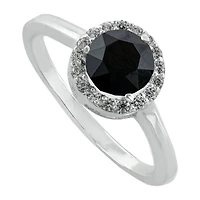 Silver Treasures Womens Blue Crystal Sterling Round Halo Engagement Ring
